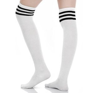 White Black Stripes Thigh High Socks Over The Knee Athletic Socks